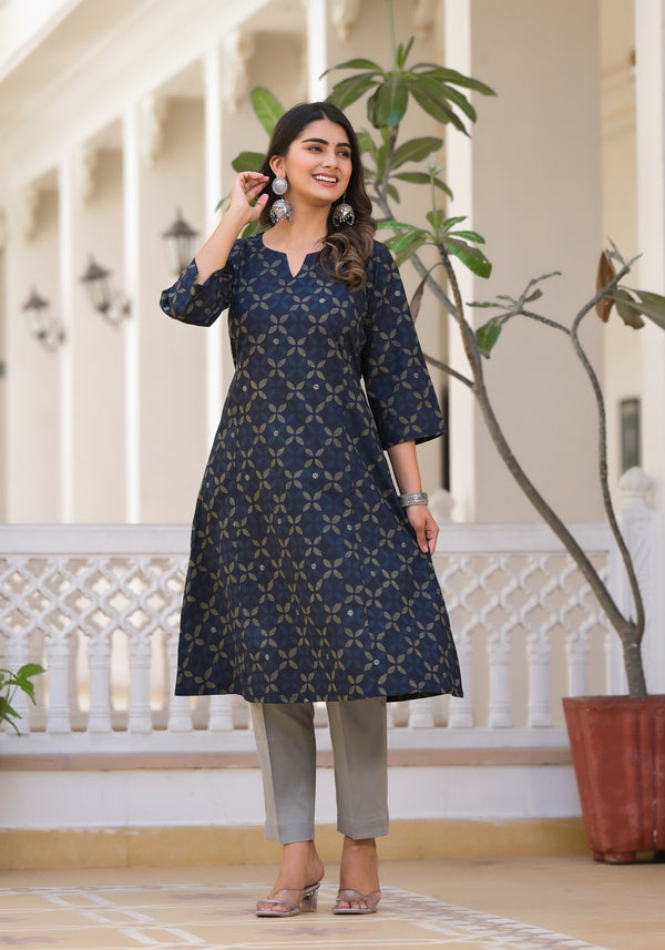 Reha Ajrakh Handblock Printed A Line Kurta