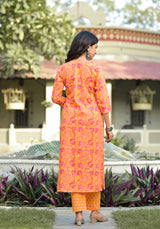 Oishi orange floral cotton suit set