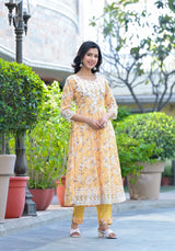 Urmi Floral Emroidered Cotton Flarey Suit Set