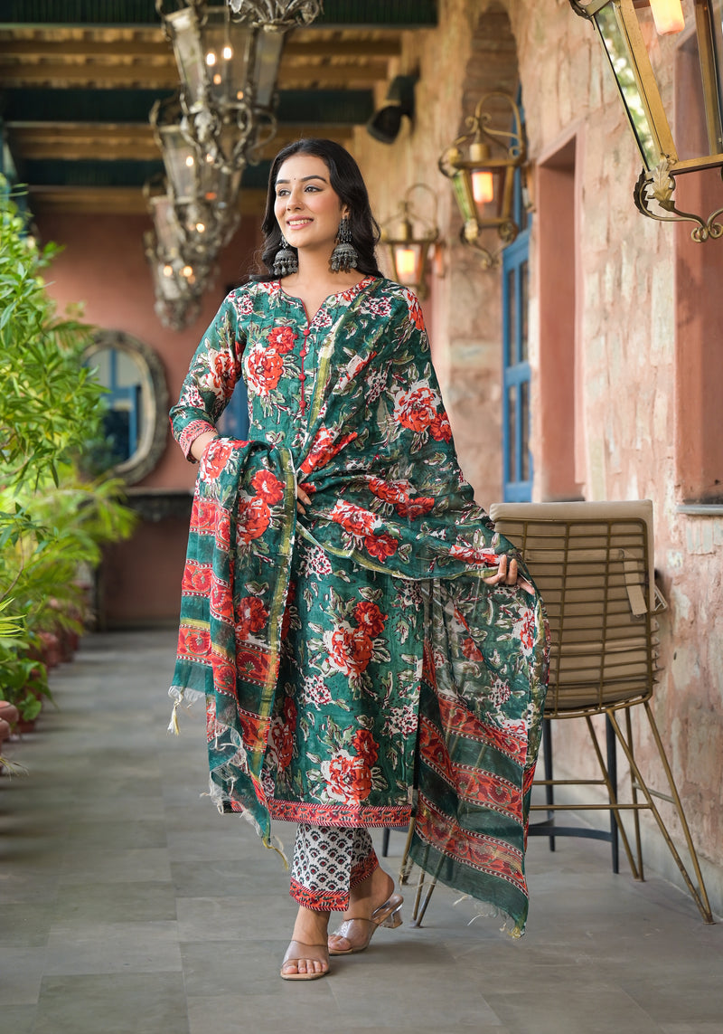 Vrinda Chanderi Silk Straight Fit Suit Set