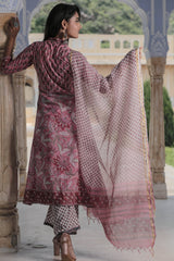 Pink Roses Dual Print Handblock suit with Kotadoria Dupatta