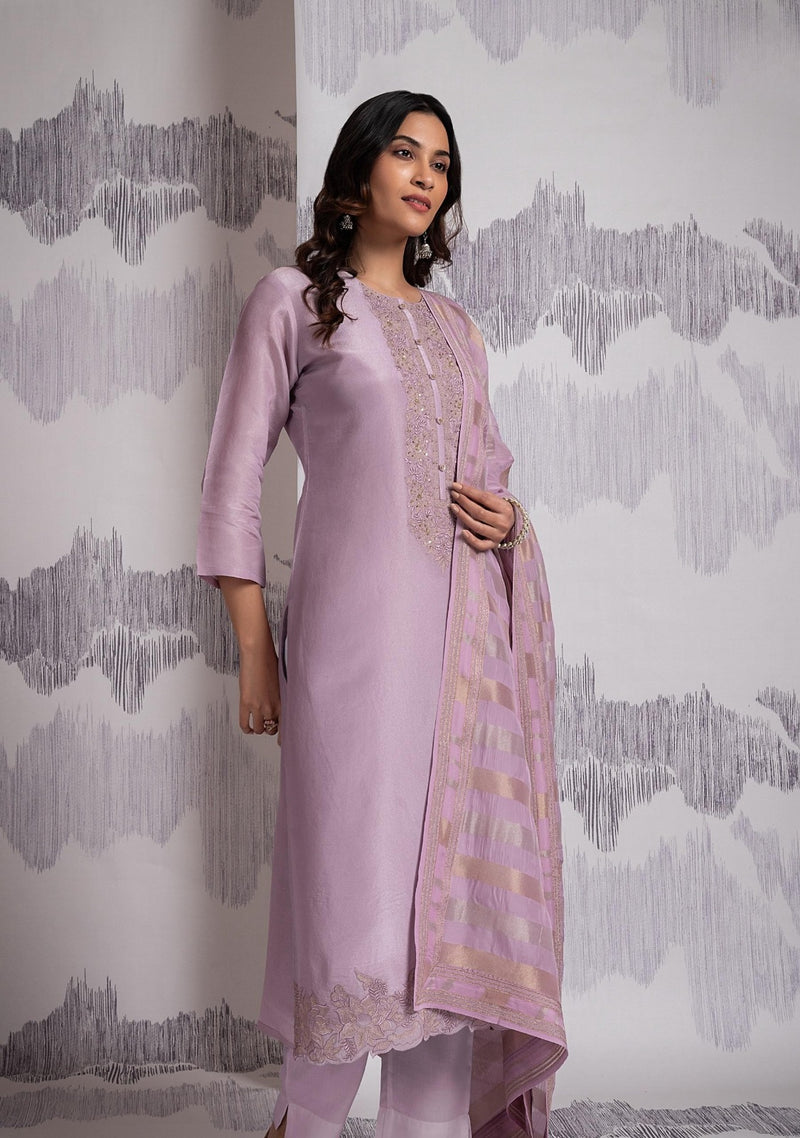 Sophia Pristine Blue Organza Handwork Suit Set with Jaquard Dupatta