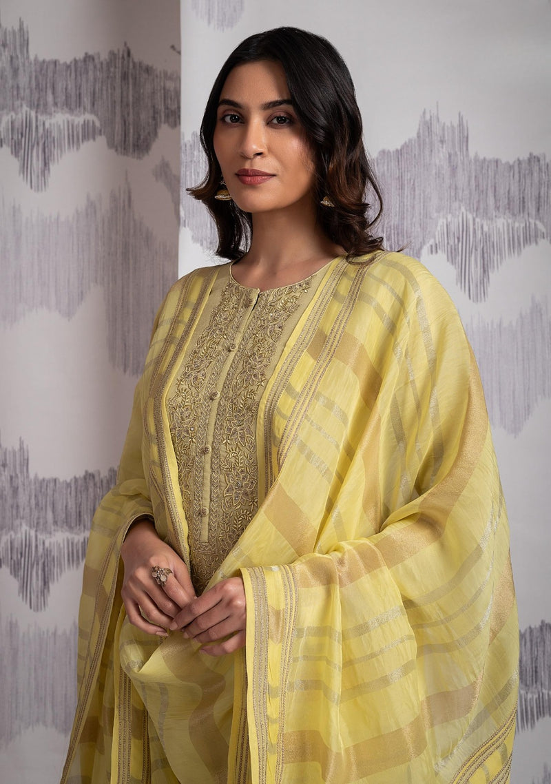 Sophia Pristine Blue Organza Handwork Suit Set with Jaquard Dupatta