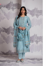 Sophia Pristine Blue Organza Handwork Suit Set with Jaquard Dupatta