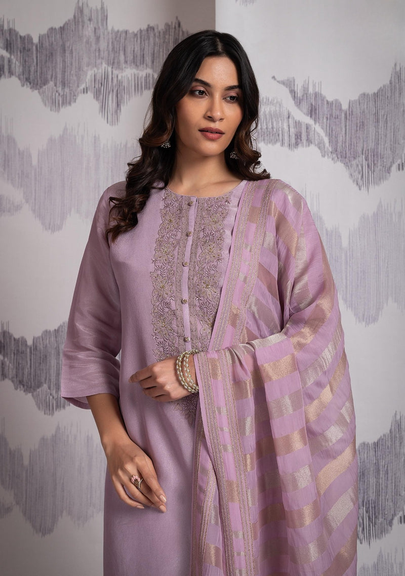 Sophia Pristine Blue Organza Handwork Suit Set with Jaquard Dupatta