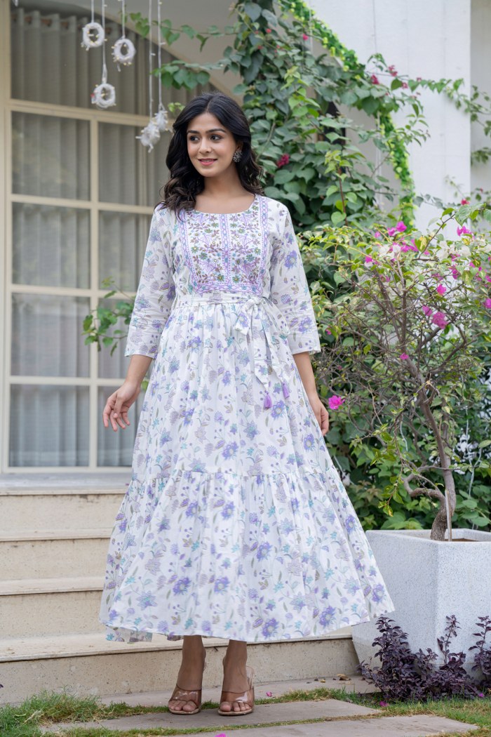 chinese dress ladies Long Dress Women Summer Boho Sexy Flowers Dress with V-Neck White / S main image 0