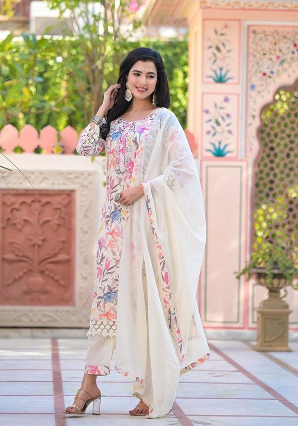 Pallavi Floral Suit set with Panel Detailing