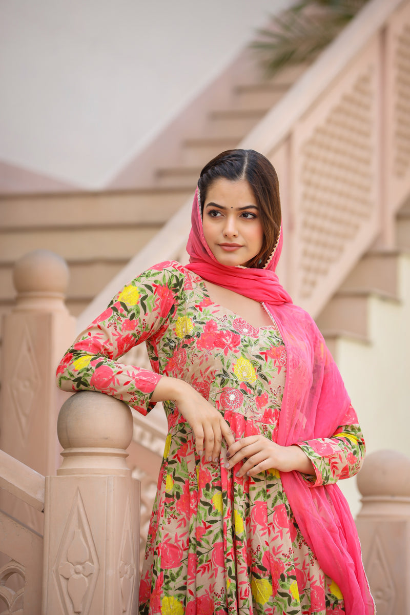 Aabha Long Chiffon Dupatta Dress