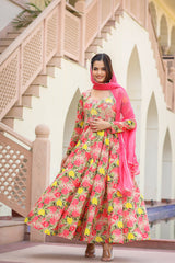 Aabha Long Chiffon Dupatta Dress