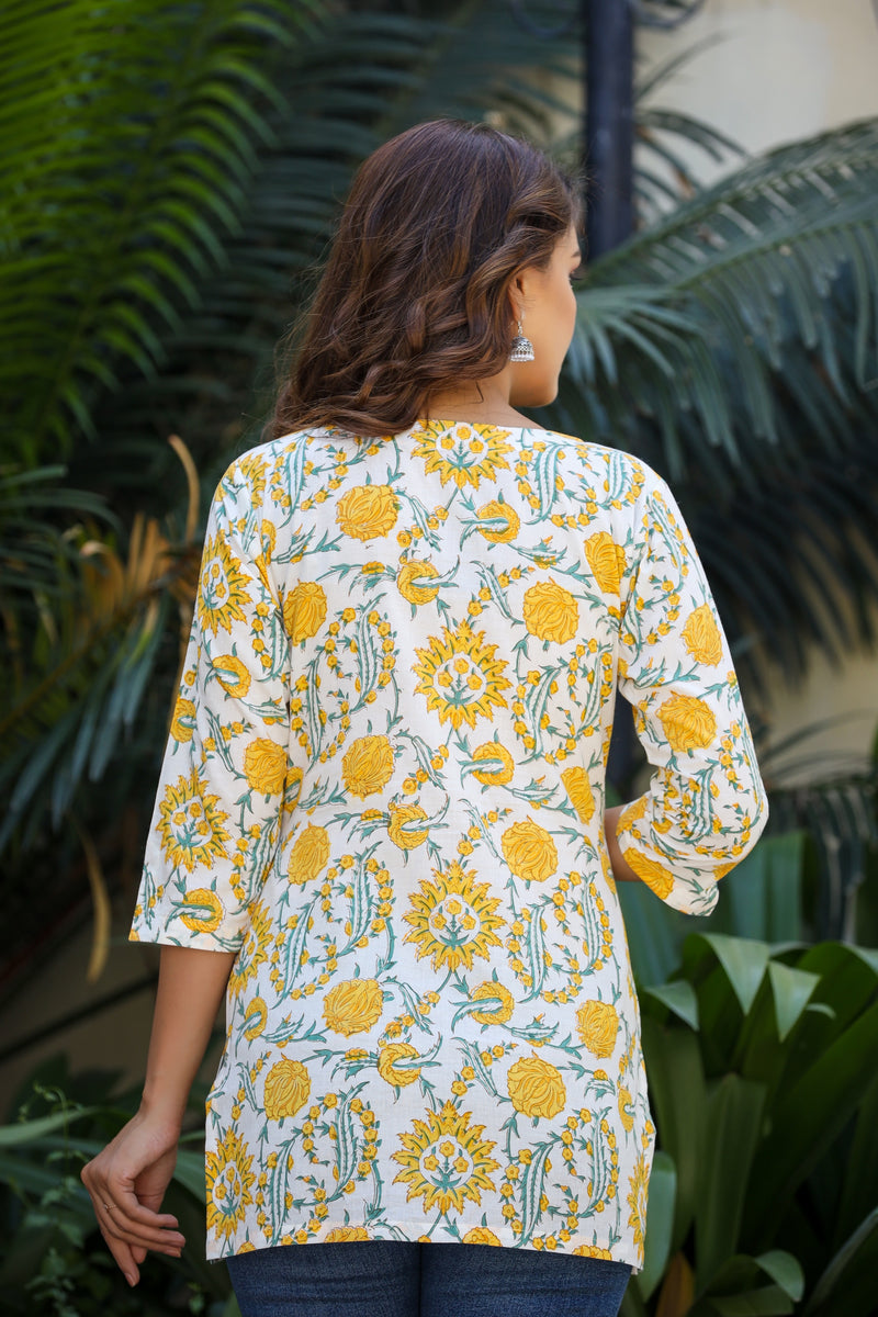 Yellow Desire Handblock Short Kurta