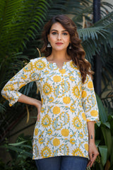 Yellow Desire Handblock Short Kurta