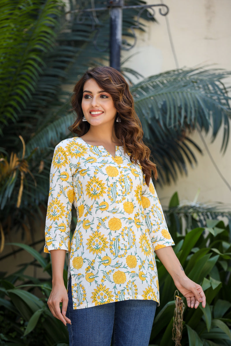 Yellow Desire Handblock Short Kurta