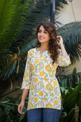Yellow Desire Handblock Short Kurta