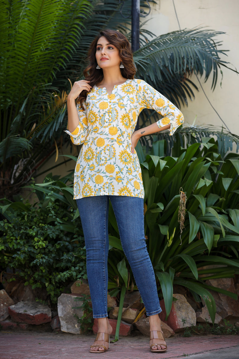 Yellow Desire Handblock Short Kurta