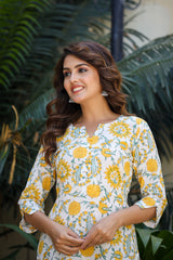Yellow Desire Handblock Short Kurta