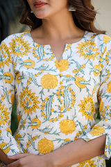 Yellow Desire Handblock Short Kurta