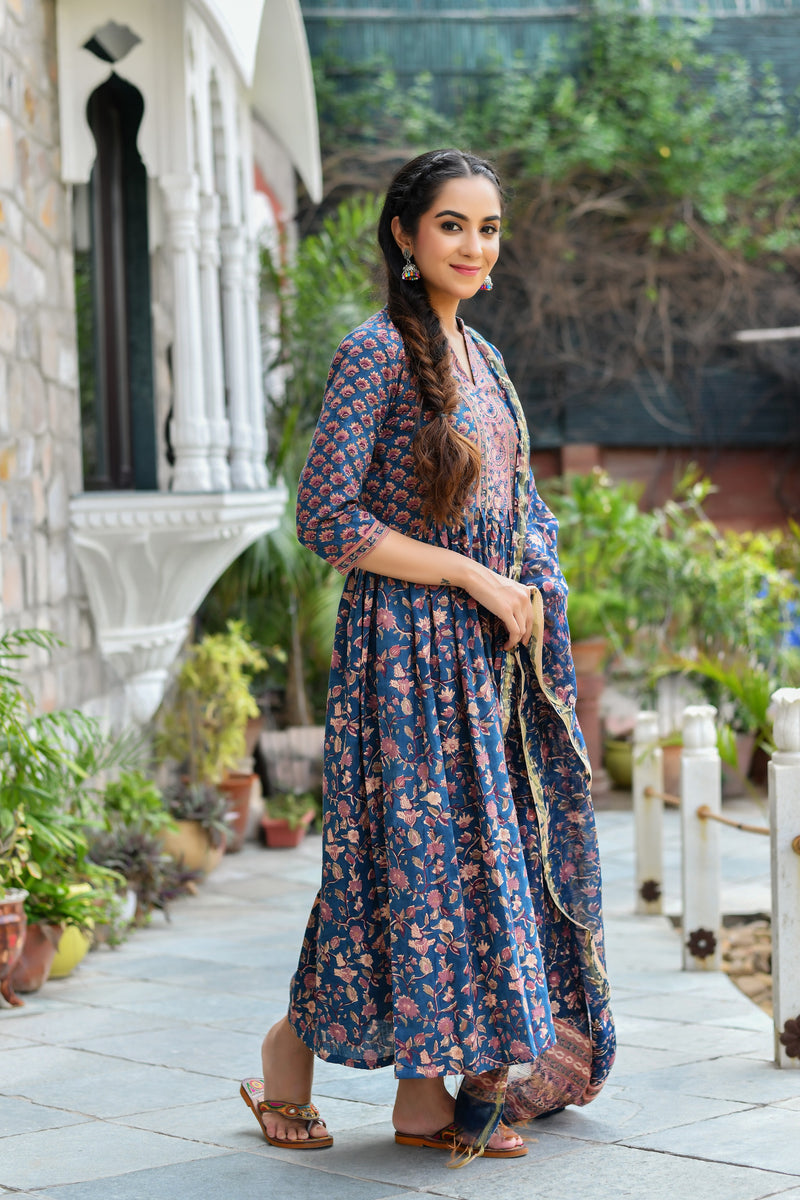 Royal Blue Handblock Suit Set
