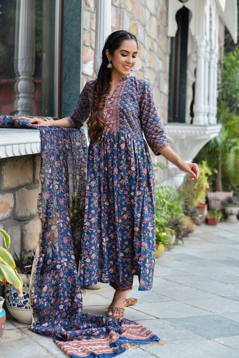 Royal Blue Handblock Suit Set