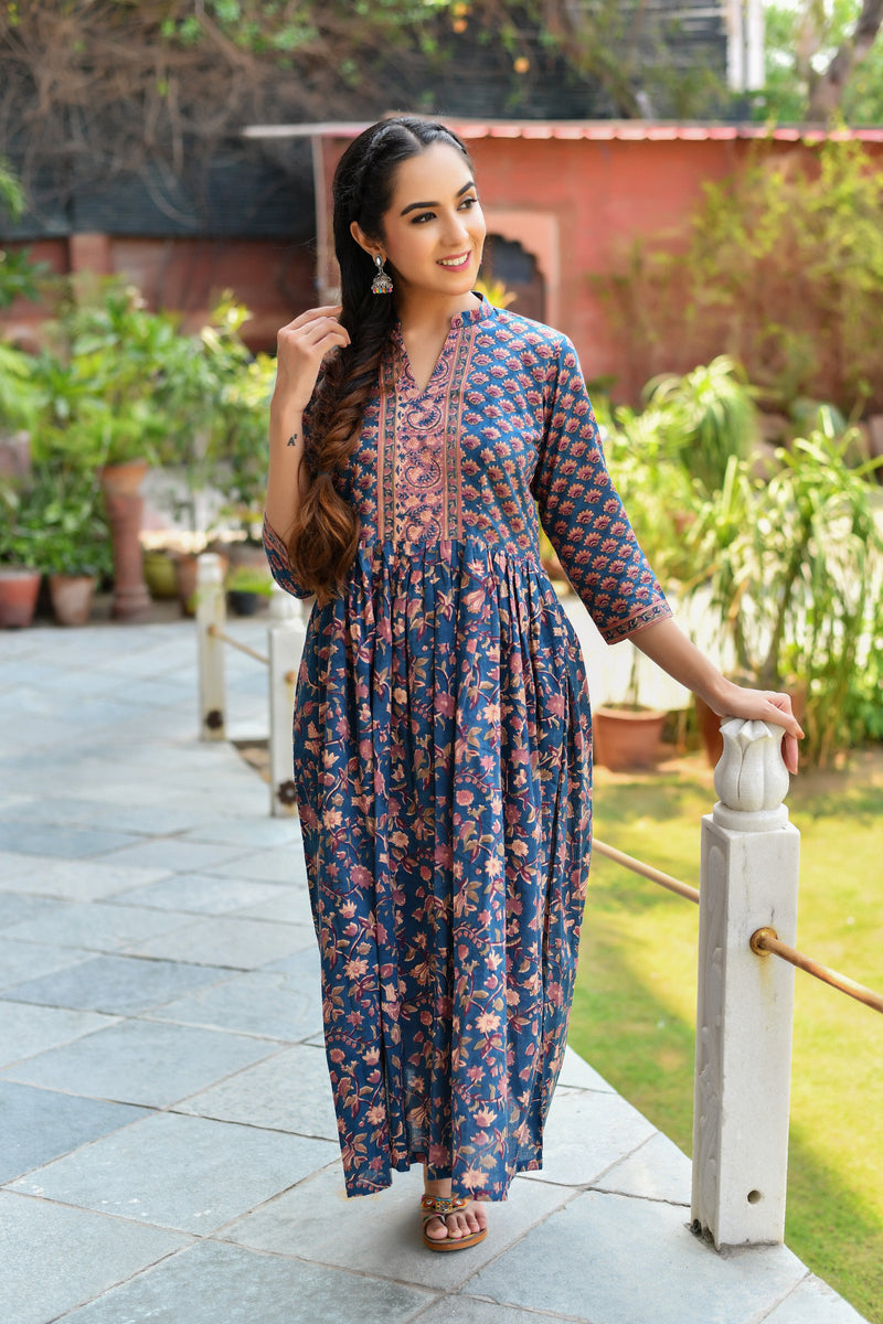Royal Blue Handblock Suit Set