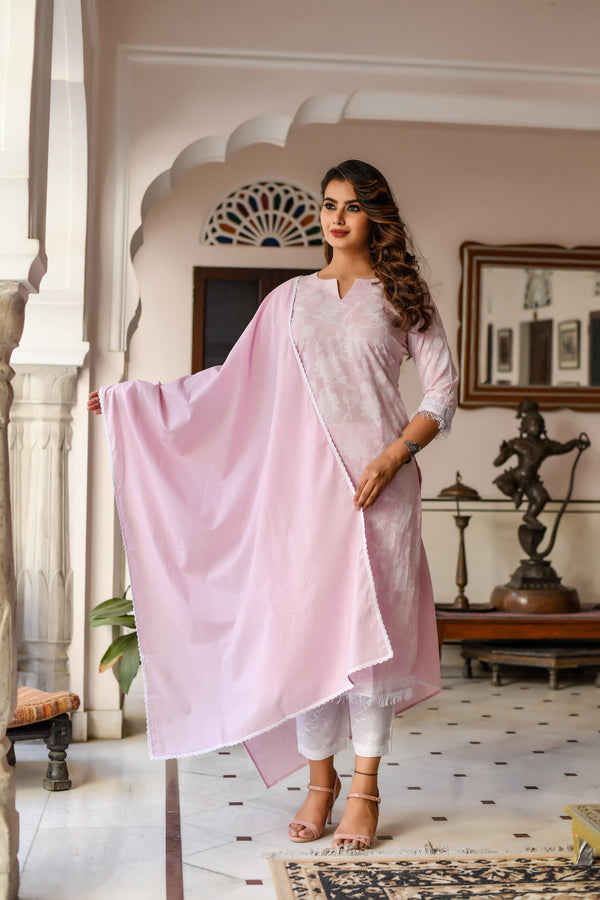 Lilac Straight Fit Cotton Suit Set