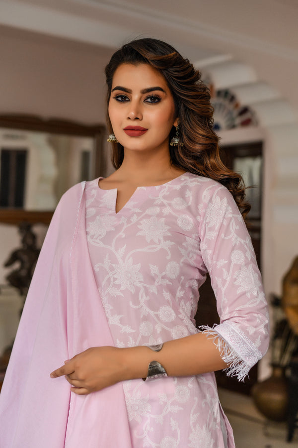 Lilac Straight Fit Cotton Suit Set