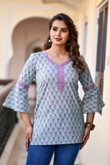 Designer Sea Green Short Kurta
