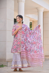 Beautiful beige Gota and Tassel detail Handblock Sharara Set