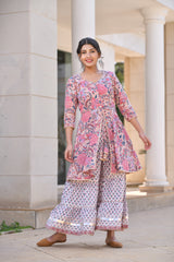 Beautiful beige Gota and Tassel detail Handblock Sharara Set