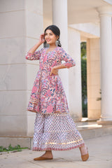 Beautiful beige Gota and Tassel detail Handblock Sharara Set
