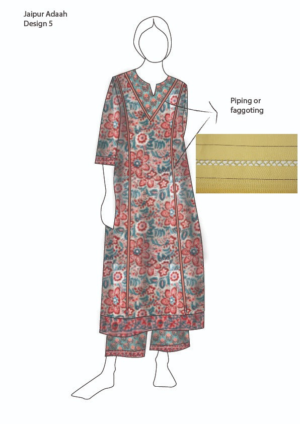 Red Blossom Lace Detailed Handblock Suit set