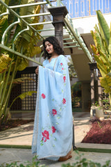 Beauty In Blue Straight Fit Gota work Handpainted Women Silk Suit Set