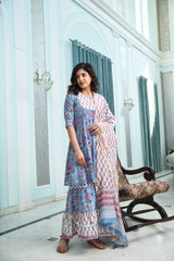Summer Vibes Baby Blue Handblock Sharara Set With Chanderi Silk Dupatta