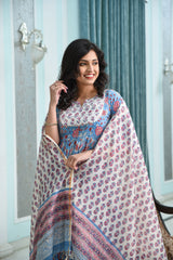 Summer Vibes Baby Blue Handblock Sharara Set With Chanderi Silk Dupatta