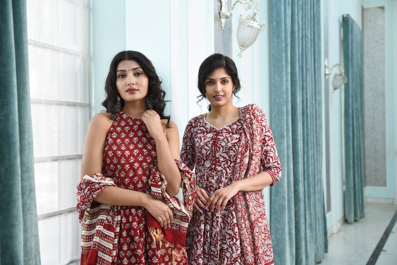 Mesmerising Maroon Pure Handblock Sharara Set With Gota Work