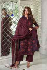 Maroon Straight Fit Floral Women's Cotton Suit Set