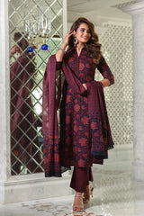 Maroon Straight Fit Floral Women's Cotton Suit Set