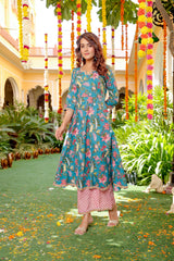 Banni Blue Cotton Straight Suit Set