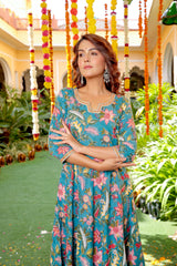 Banni Blue Cotton Straight Suit Set