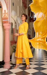 Sunshine Yellow Leheriya Cotton Suit Set