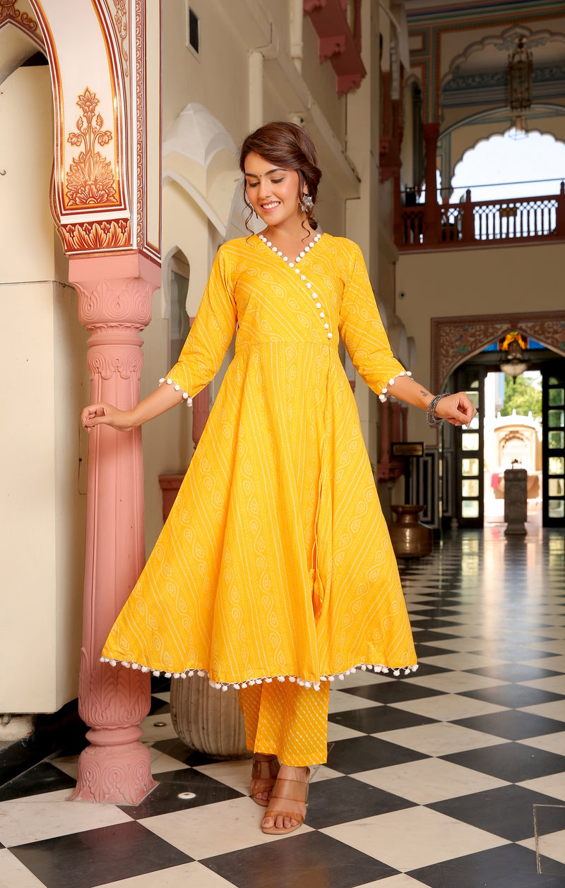 Sunshine Yellow Leheriya Cotton Suit Set