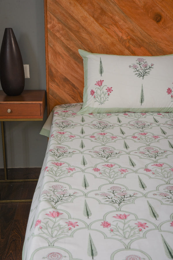 Ready To Rest Floral Pure Handblock King Size Bedsheet