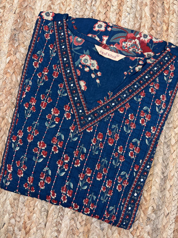 Surana blue cotton suit set  with mul cotton dupatta