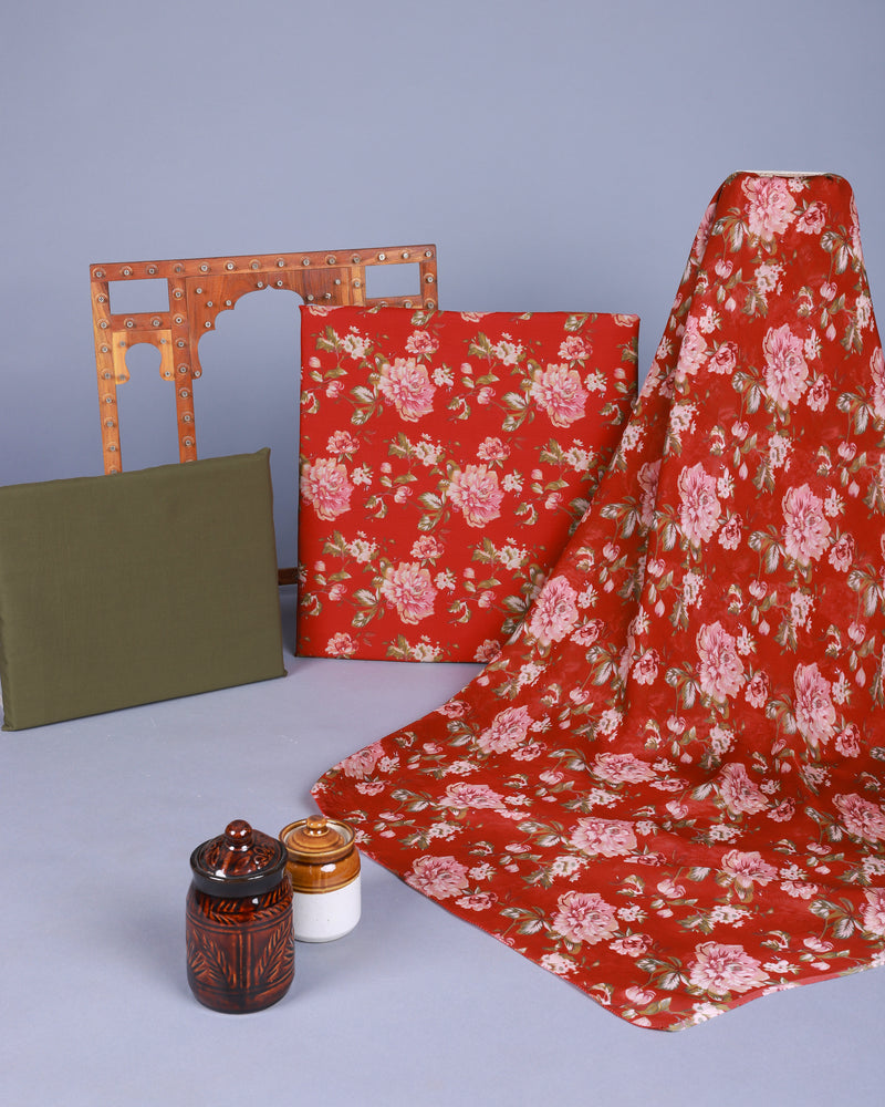 Madiha Maroon Floral Cotton Unstitched Suit set
