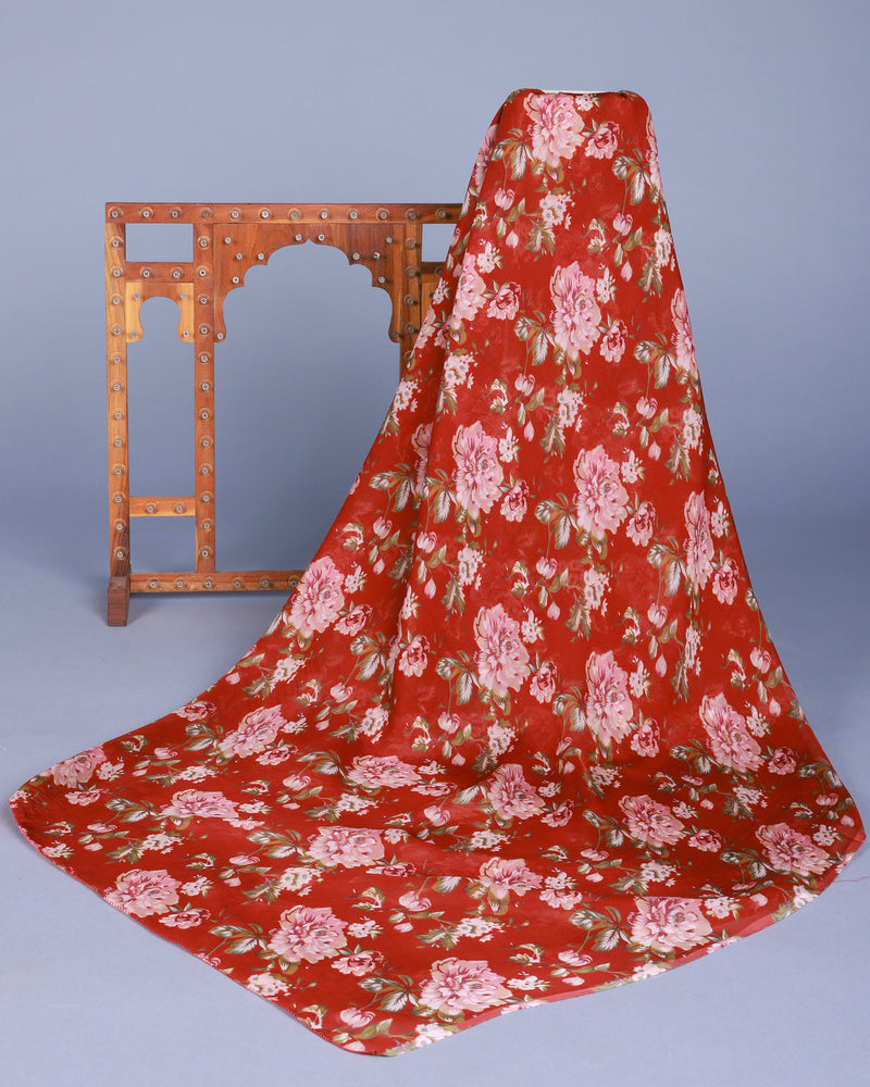 Madiha Maroon Floral Cotton Unstitched Suit set