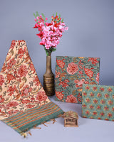Gaeti Green Handblock Chanderi Unstitched Suit set