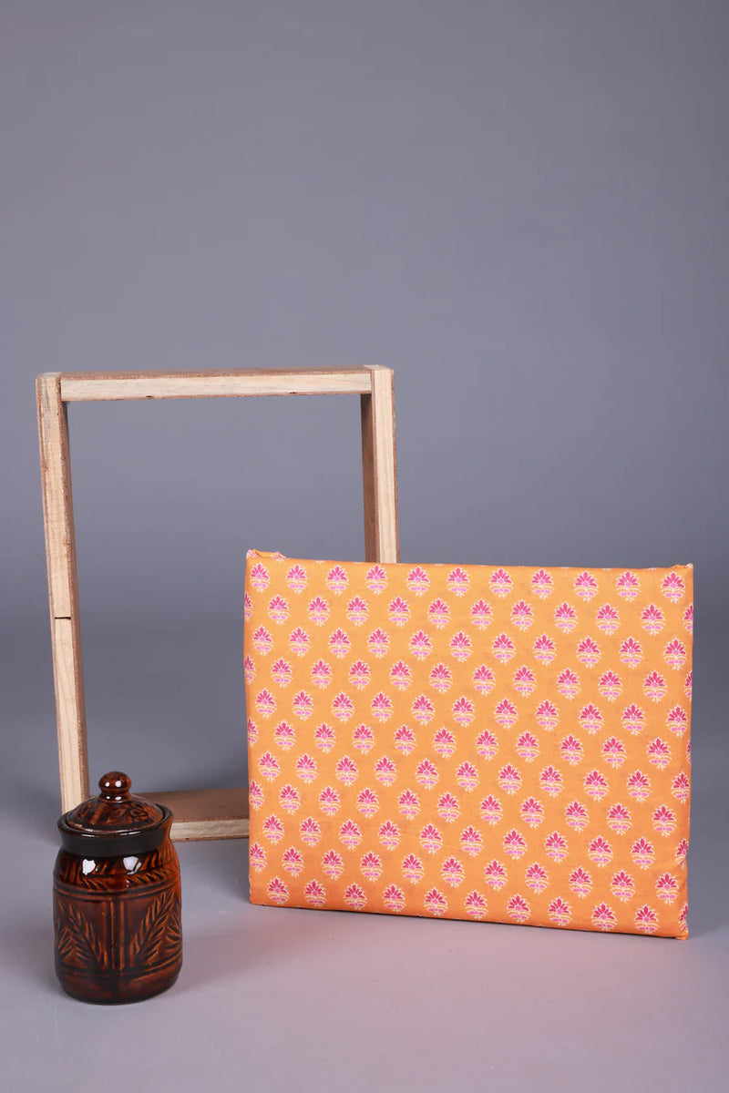 oishi orange floral Butti cotton fabric (WIDTH 42 INCHES)