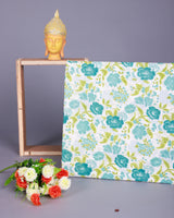 Ivory Blue Floral Cotton Unstitched Suit Set