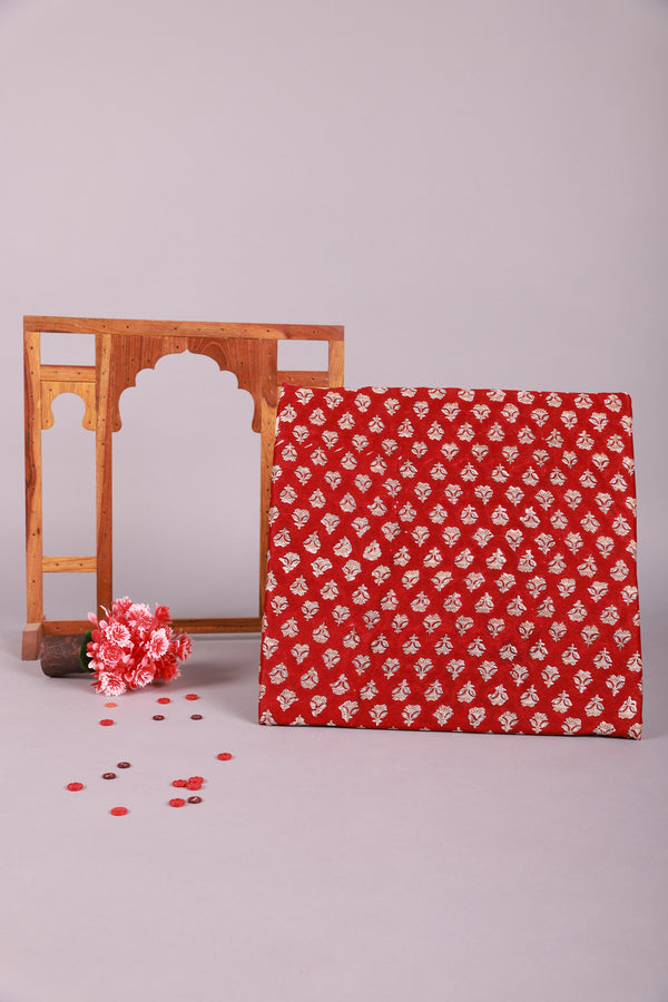 STRAWBERRY RED CHANDERI HANDBLOCK FABRIC (WIDTH 42 INCHES)