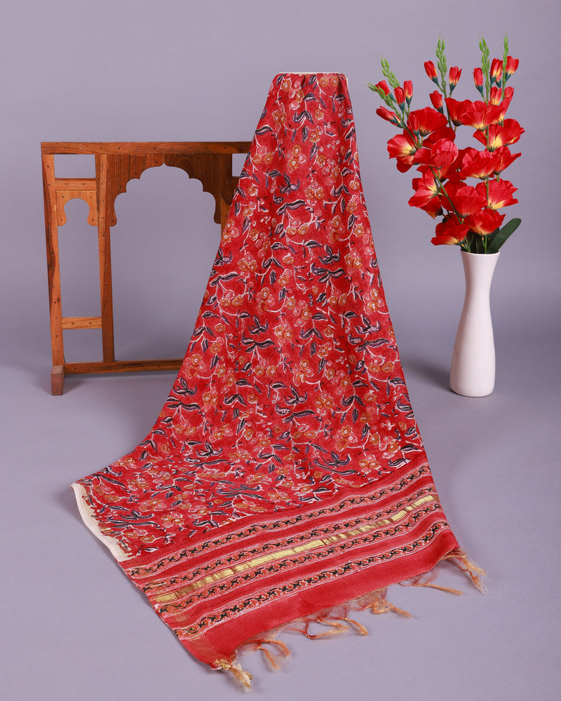 Falak Madrid Red Handblock Unstitched Suit Set