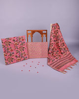 Rabab Punch Pink Handblock Unstitched Suit Set
